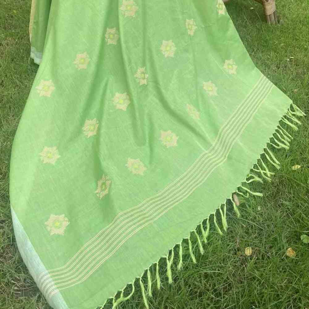 Parrot Green Blossom Bawan Buti Saree